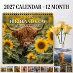 2027 Highland Cow Adventures Wall Calendar