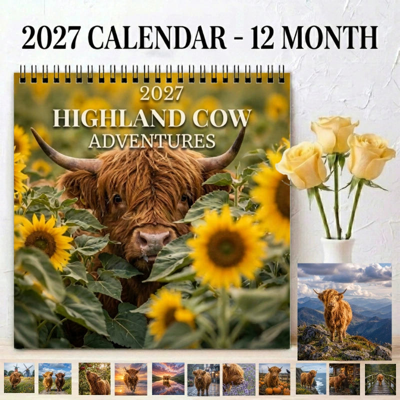 2027 Highland Cow Adventures Wall Calendar