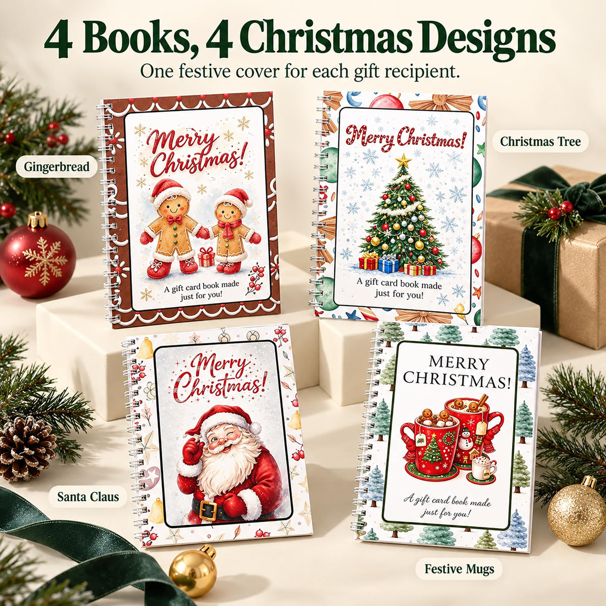 Christmas Gift Card Book, Spiral Bound for Holiday Gift Giving