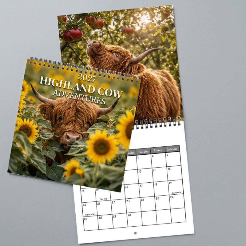 2027 Highland Cow Adventures Wall Calendar