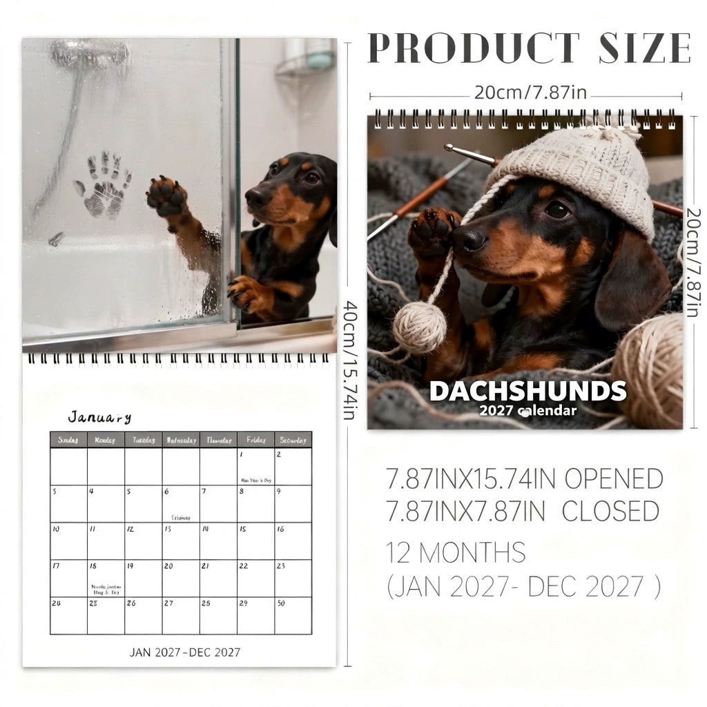2027 Dachshund Wall Calendar | 12 Month Cute Wiener Dog Calendar, Perfect Gift for Dachshund Lovers