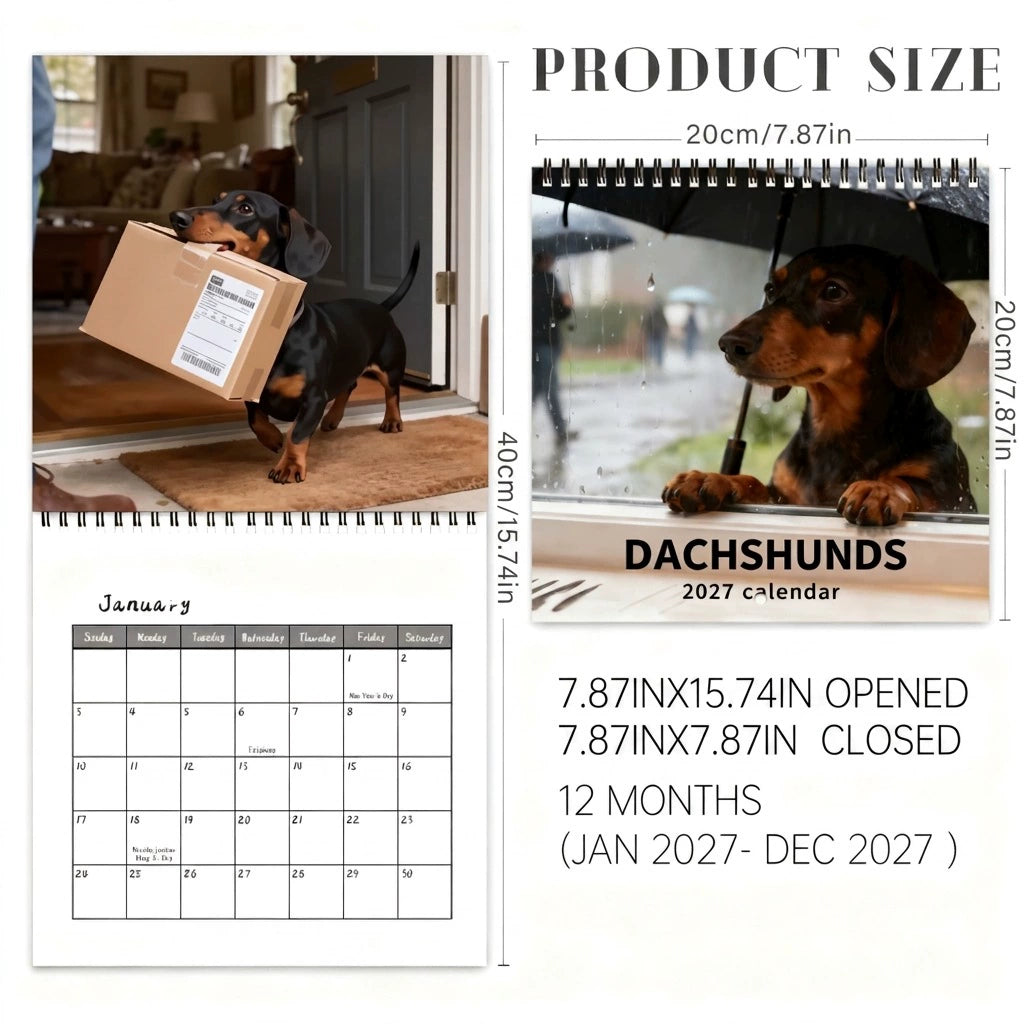 2027 Dachshund Wall Calendar | 12 Month Cute Wiener Dog Calendar, Perfect Gift for Dachshund Lovers