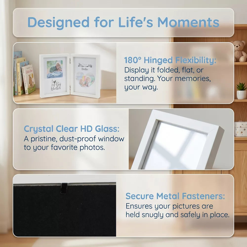 Creative Wooden Folding Photo Frame | Rustic Hinged Picture Frame
