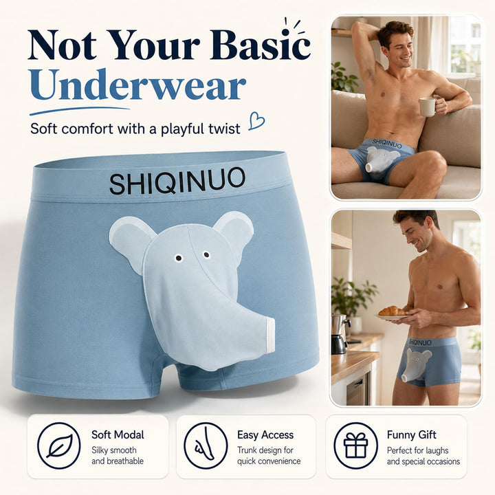 Men's Modal Boxer Briefs 3 Pack, Funny Elephant Trunk Underwear
