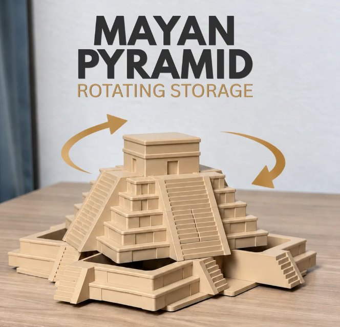 Mayan Pyramid Rotating Storage | Hidden Compartment Box | Desk Organizer