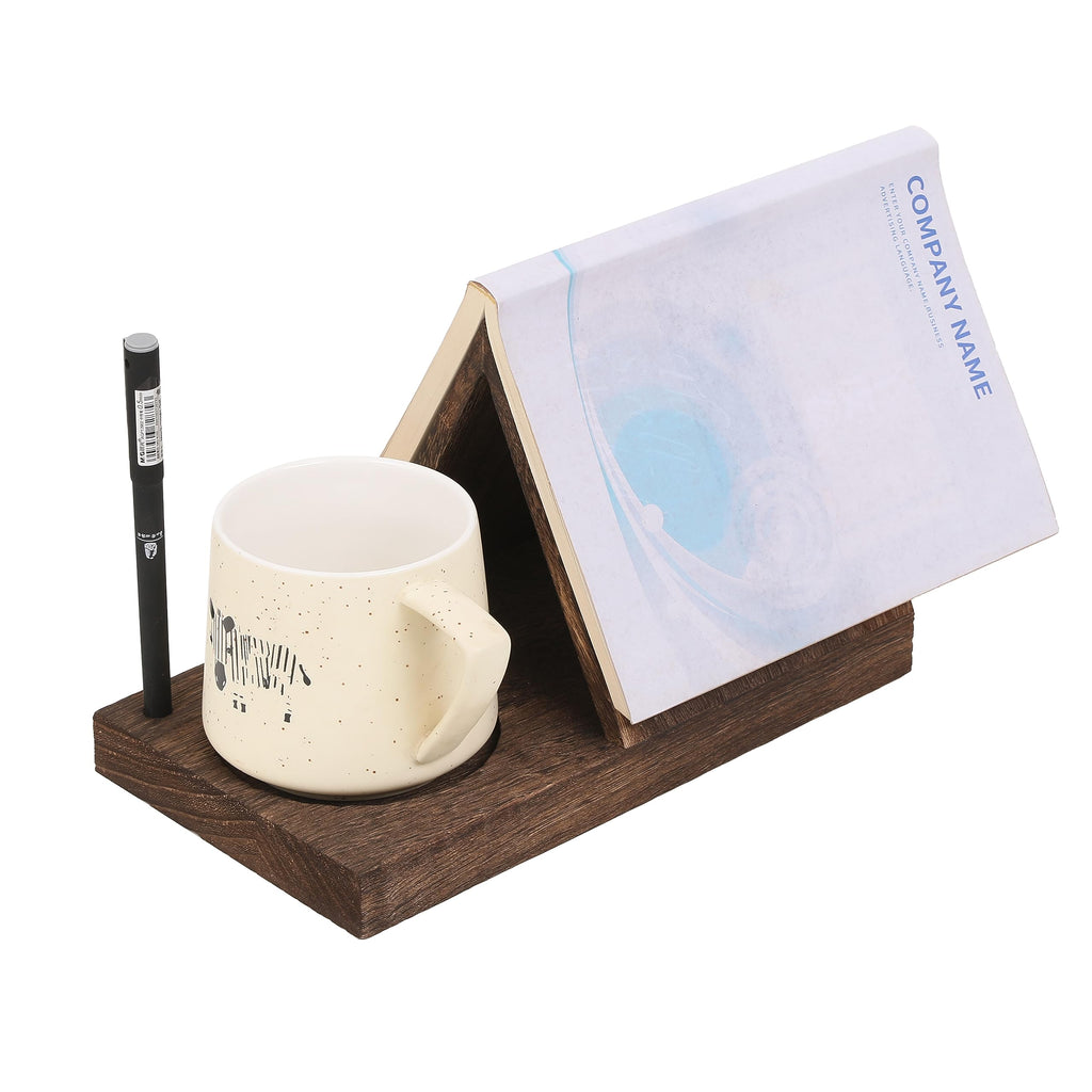 Wooden Triangular Book Stand with Cup Holder