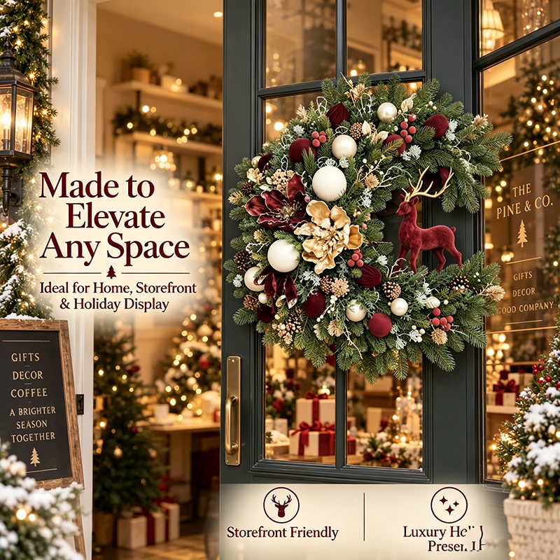 Luxury Burgundy Deer Christmas Wreath