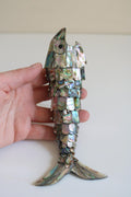 Articulated Abalone shell and Brass Fish Bottle Opener, Mexico, 1980's, 18 cm