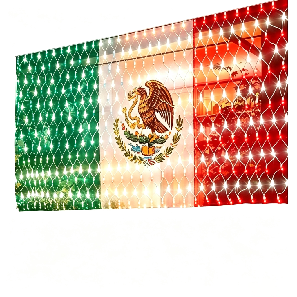Mexican Flag LED Net Lights, Outdoor Patriotic Festival Decor
