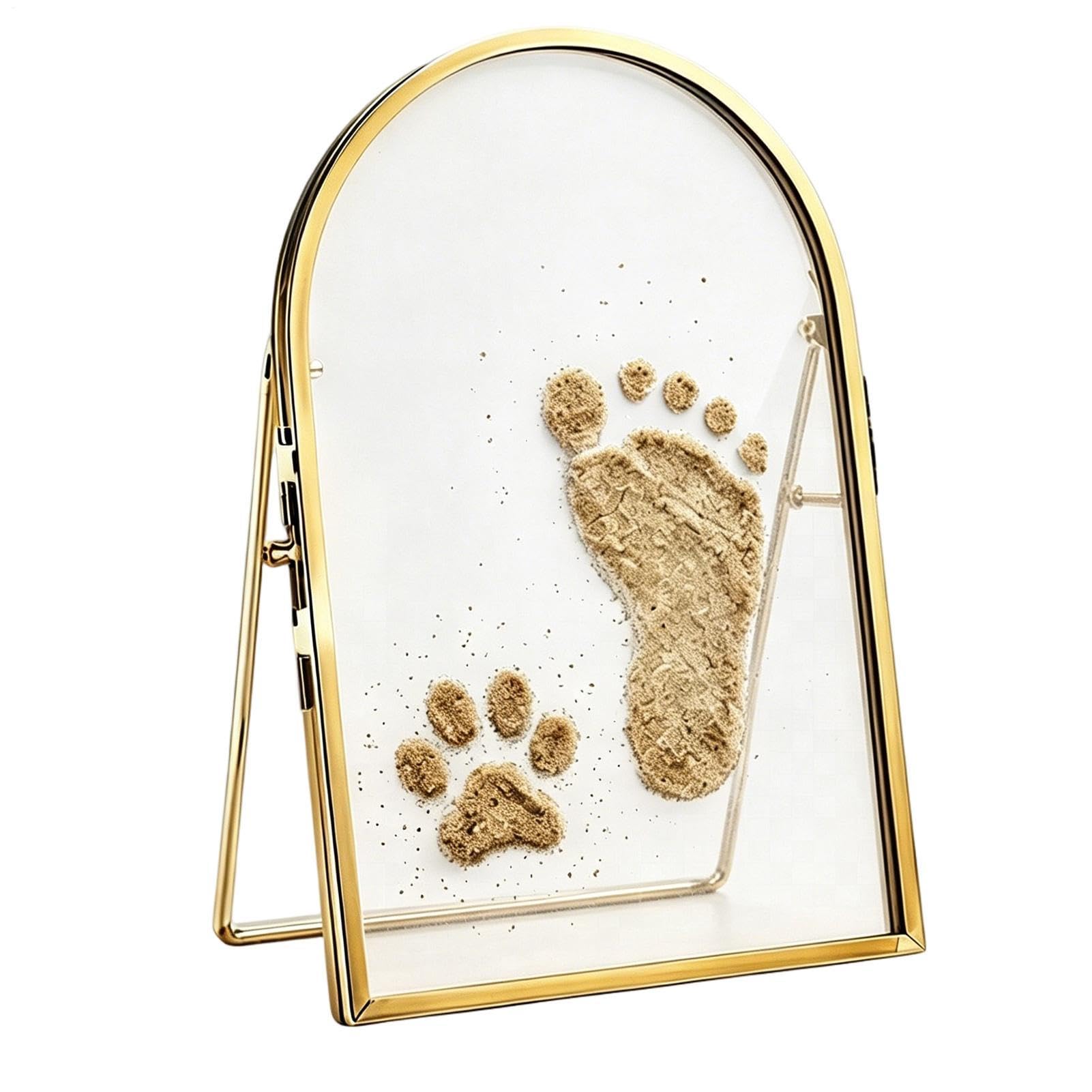 ✨Baby & Pet Keepsake Frame✨Sea Sand Hand and Footprint Kit, Double Sided Glass Hand Print Kit for Pets Paw Prints Sand Memories