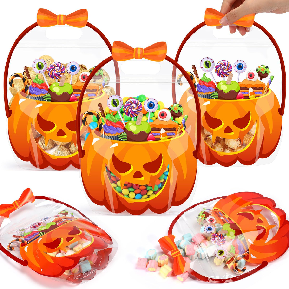 50Pcs Halloween Treat Bags with Handles -（25 pumpkin bags + 25 crucible bags)