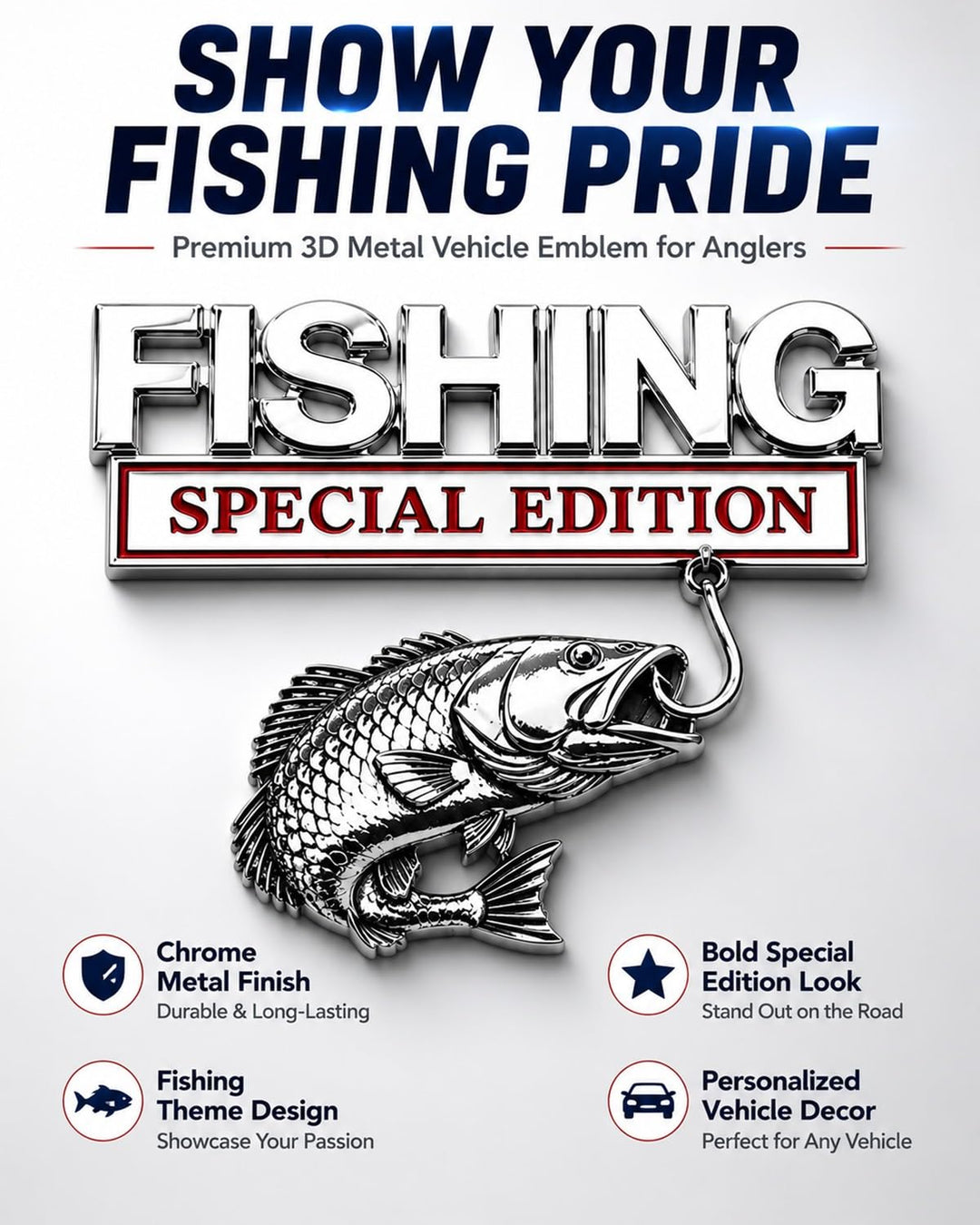 Fishing Special 🎣 Edition Premium 3D Metal Vehicle Emblem Badge