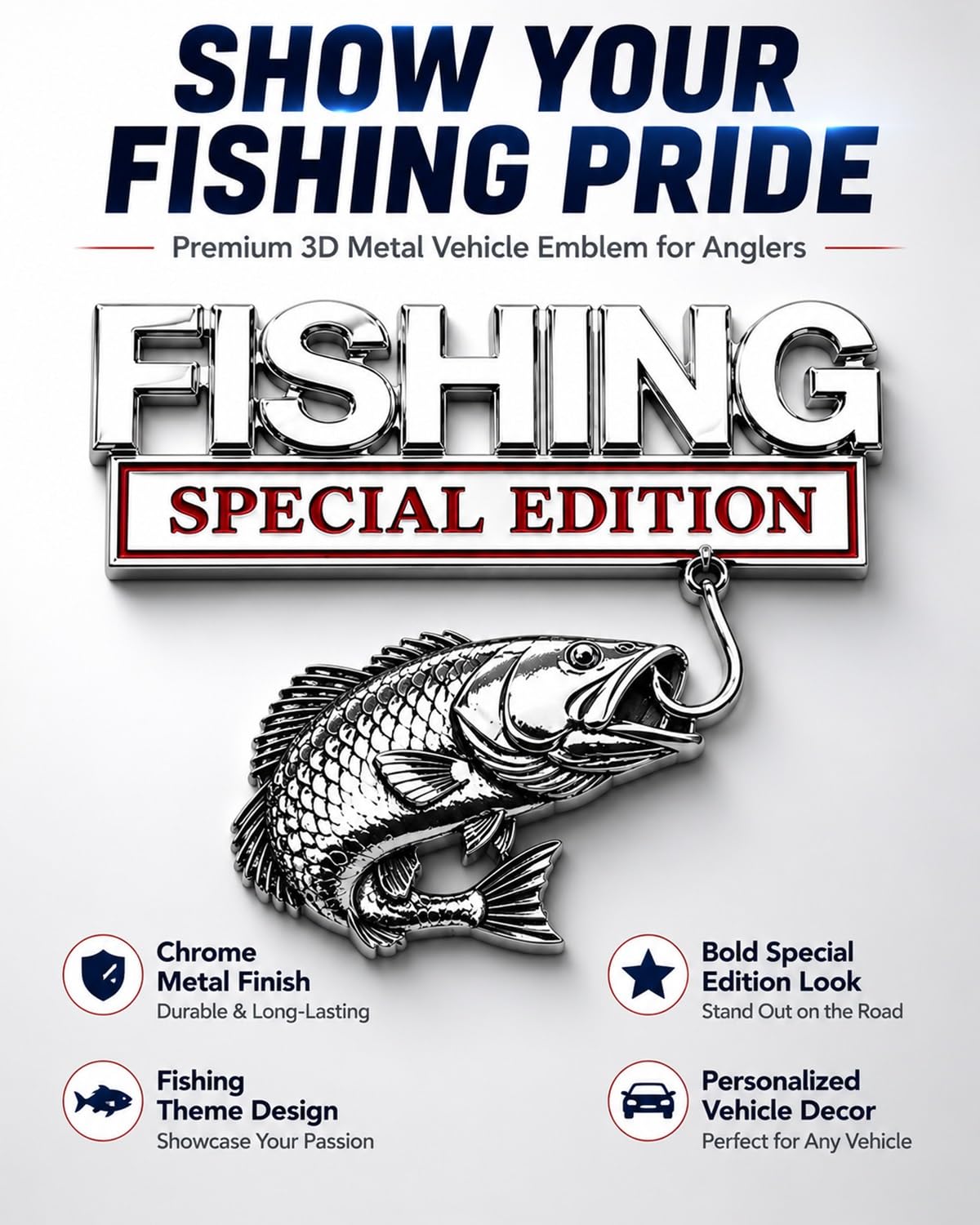Fishing Special 🎣 Edition Premium 3D Metal Vehicle Emblem Badge