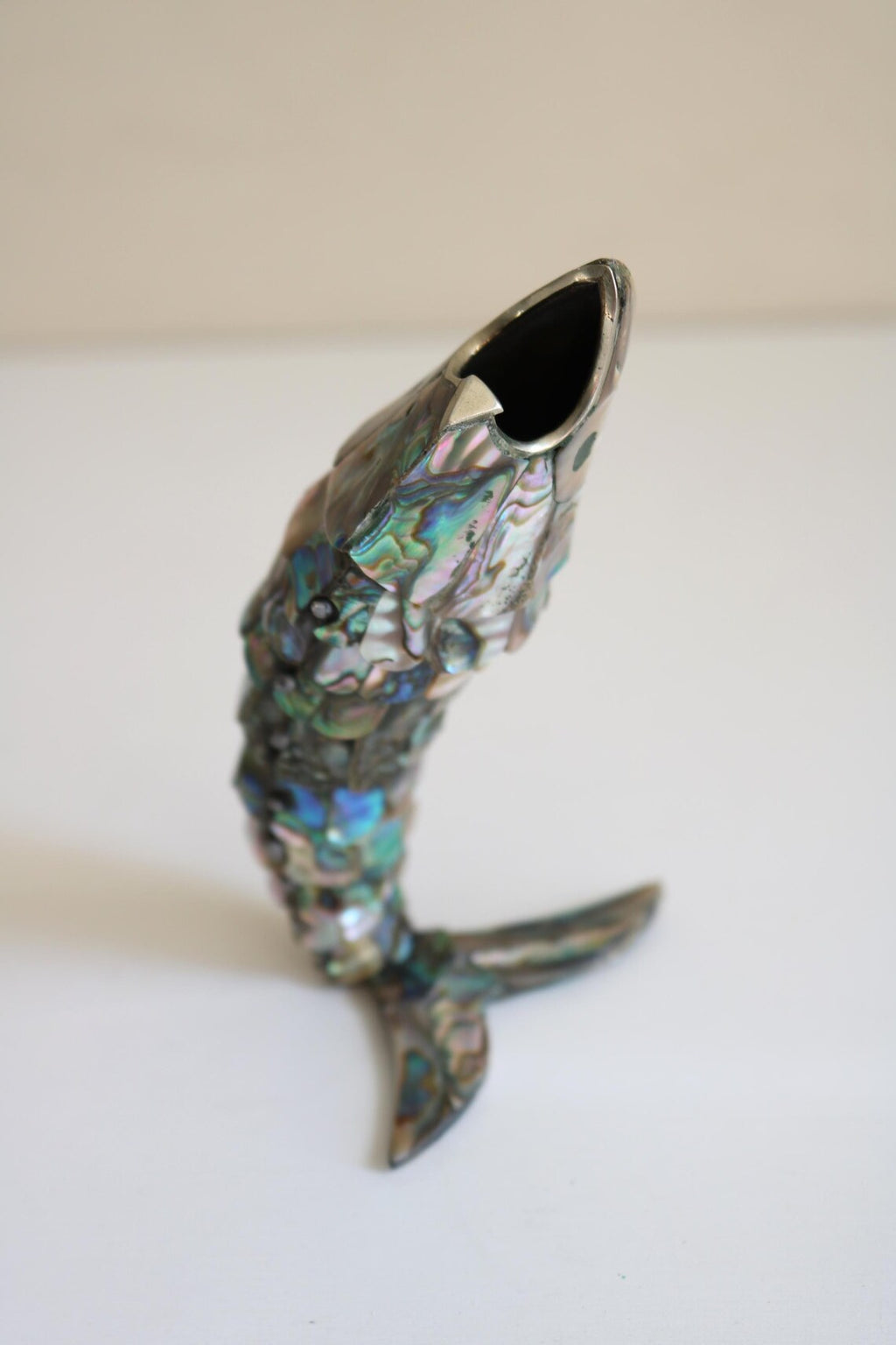 Articulated Abalone shell and Brass Fish Bottle Opener, Mexico, 1980's, 18 cm