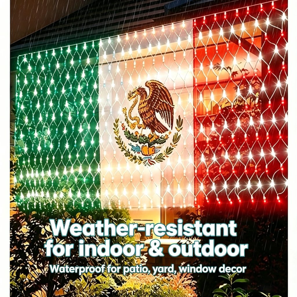 Mexican Flag LED Net Lights, Outdoor Patriotic Festival Decor