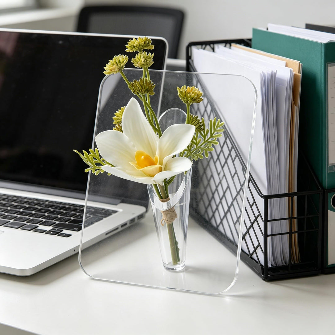 💐 💐 Acrylic Vase with Artificial Flowers (8 x 6 Inch) -Each vase comes with a free random artificial flower worth $19.99.