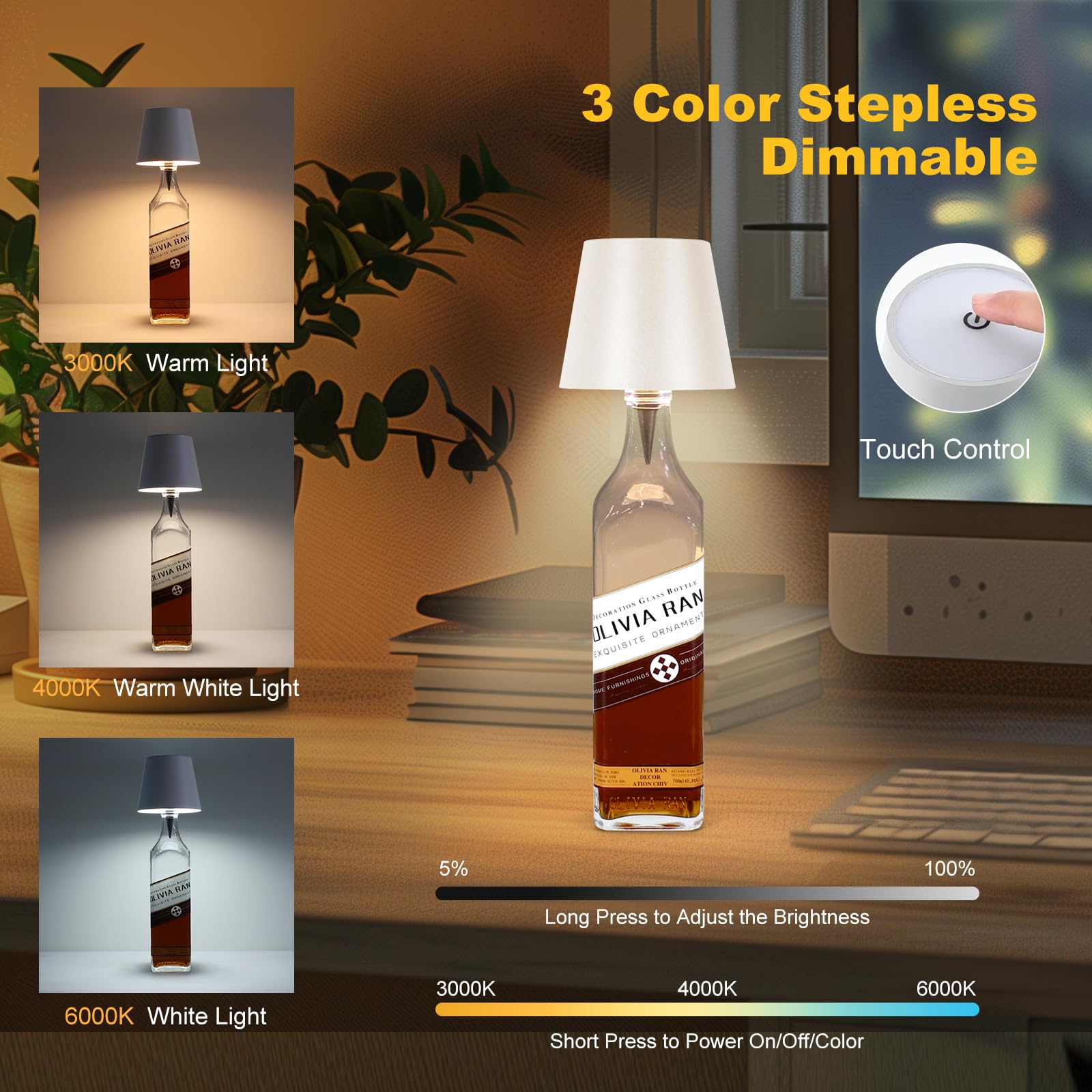 Wireless Bottle Lamp, For Any Type of Bottle - LED Bottle Lamp for Indoor & Outdoor