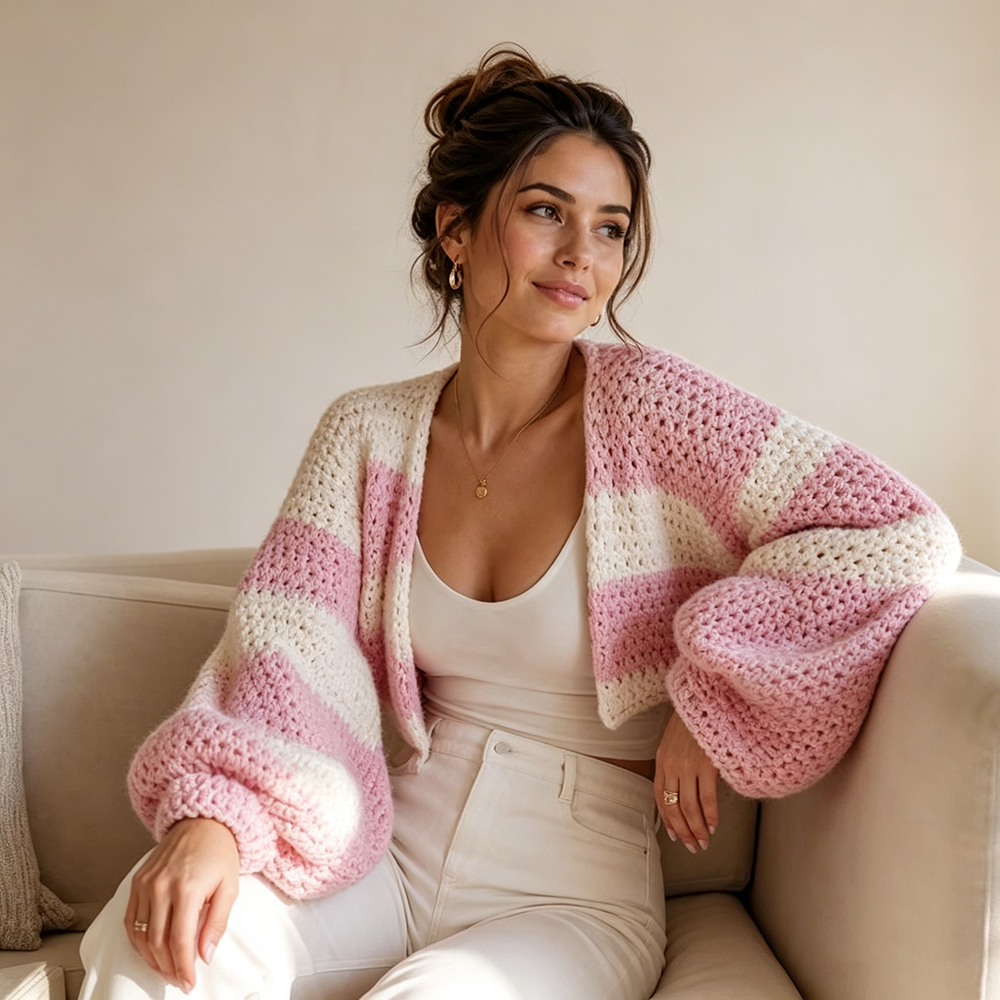Balloon Sleeve Crochet Cardigan Shrug（Finished product）