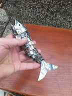 Articulated Abalone shell and Brass Fish Bottle Opener, Mexico, 1980's, 18 cm
