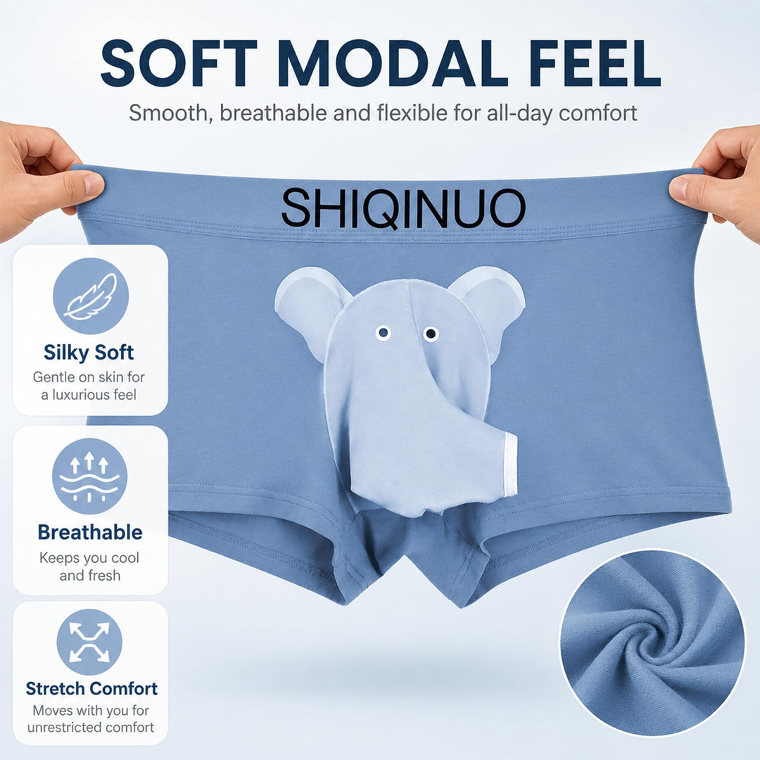 Men's Modal Boxer Briefs 3 Pack, Funny Elephant Trunk Underwear