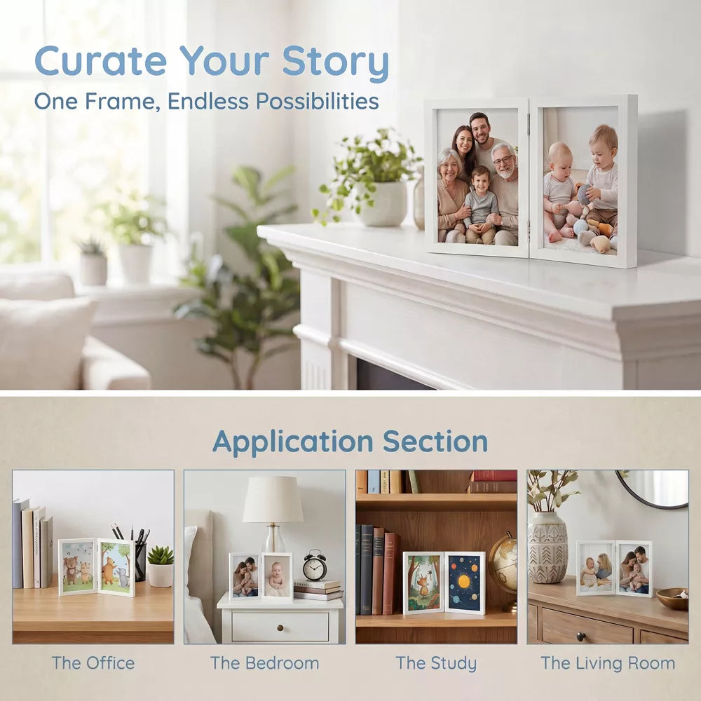 Creative Wooden Folding Photo Frame | Rustic Hinged Picture Frame