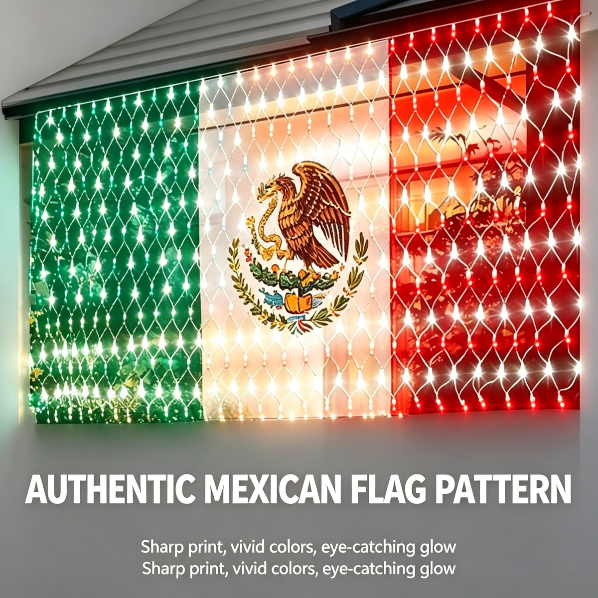 Mexican Flag LED Net Lights, Outdoor Patriotic Festival Decor
