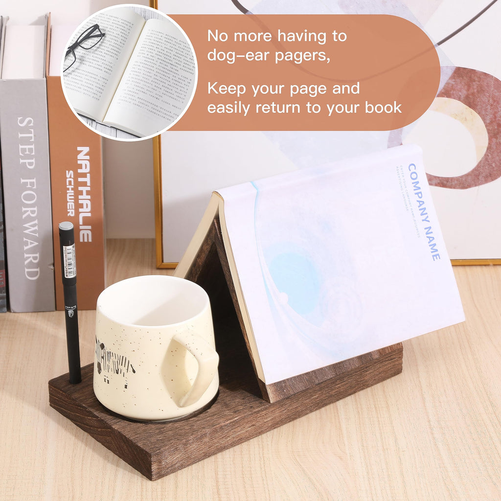 Wooden Triangular Book Stand with Cup Holder