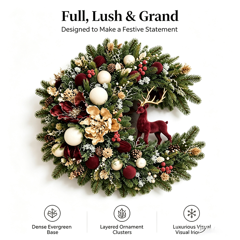 Luxury Burgundy Deer Christmas Wreath