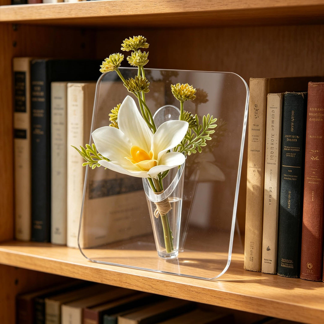 💐 💐 Acrylic Vase with Artificial Flowers (8 x 6 Inch) -Each vase comes with a free random artificial flower worth $19.99.