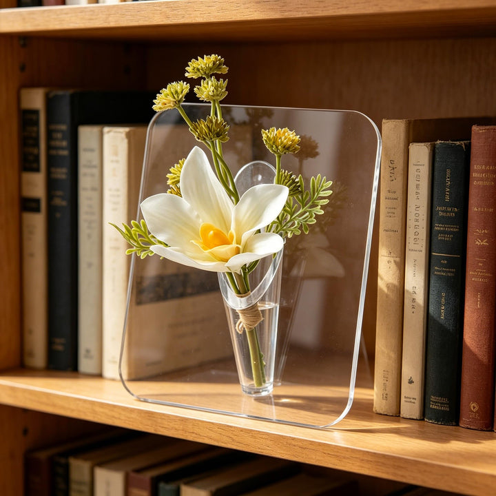💐 💐 Acrylic Vase with Artificial Flowers (8 x 6 Inch) -Each vase comes with a free random artificial flower worth $19.99.
