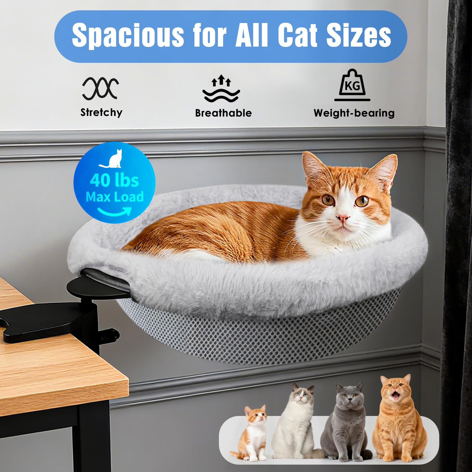 Heavy Duty Steel Frame 180° Rotating Cat Desk Bed