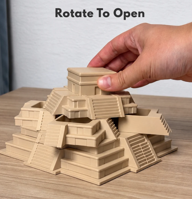 Mayan Pyramid Rotating Storage | Hidden Compartment Box | Desk Organizer