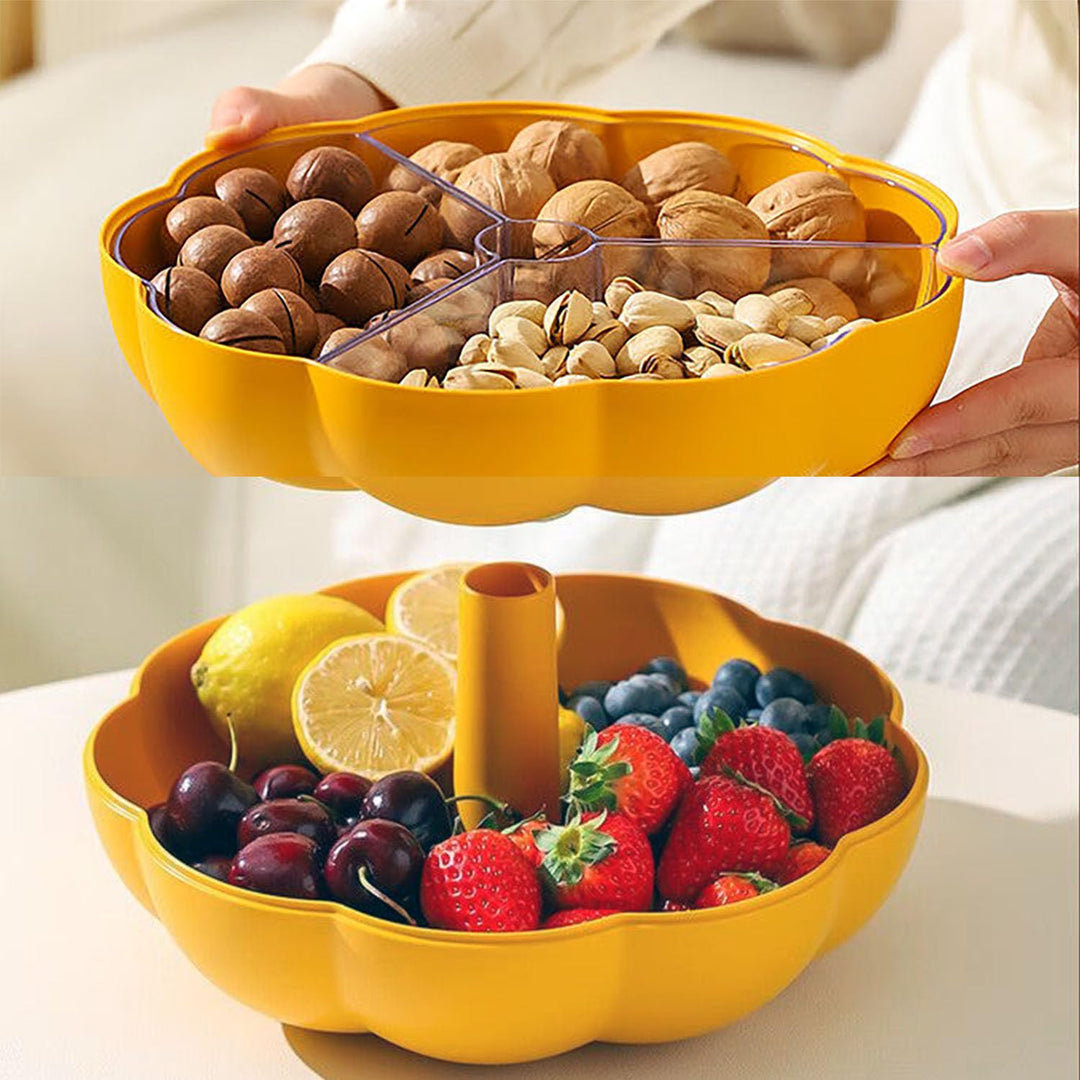 Big Pumpkin Snack Holder with Lid, Double Layer Serving Container with 3 Divided Compartments