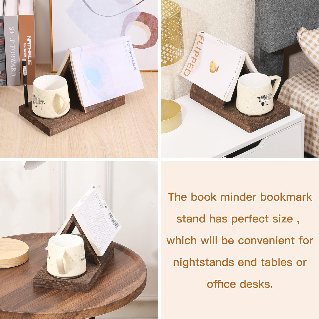 Wooden Triangular Book Stand with Cup Holder