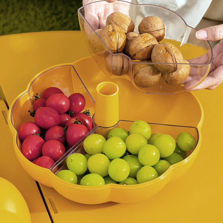 Big Pumpkin Snack Holder with Lid, Double Layer Serving Container with 3 Divided Compartments
