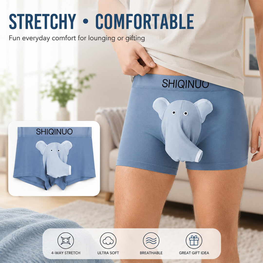 Men's Modal Boxer Briefs 3 Pack, Funny Elephant Trunk Underwear