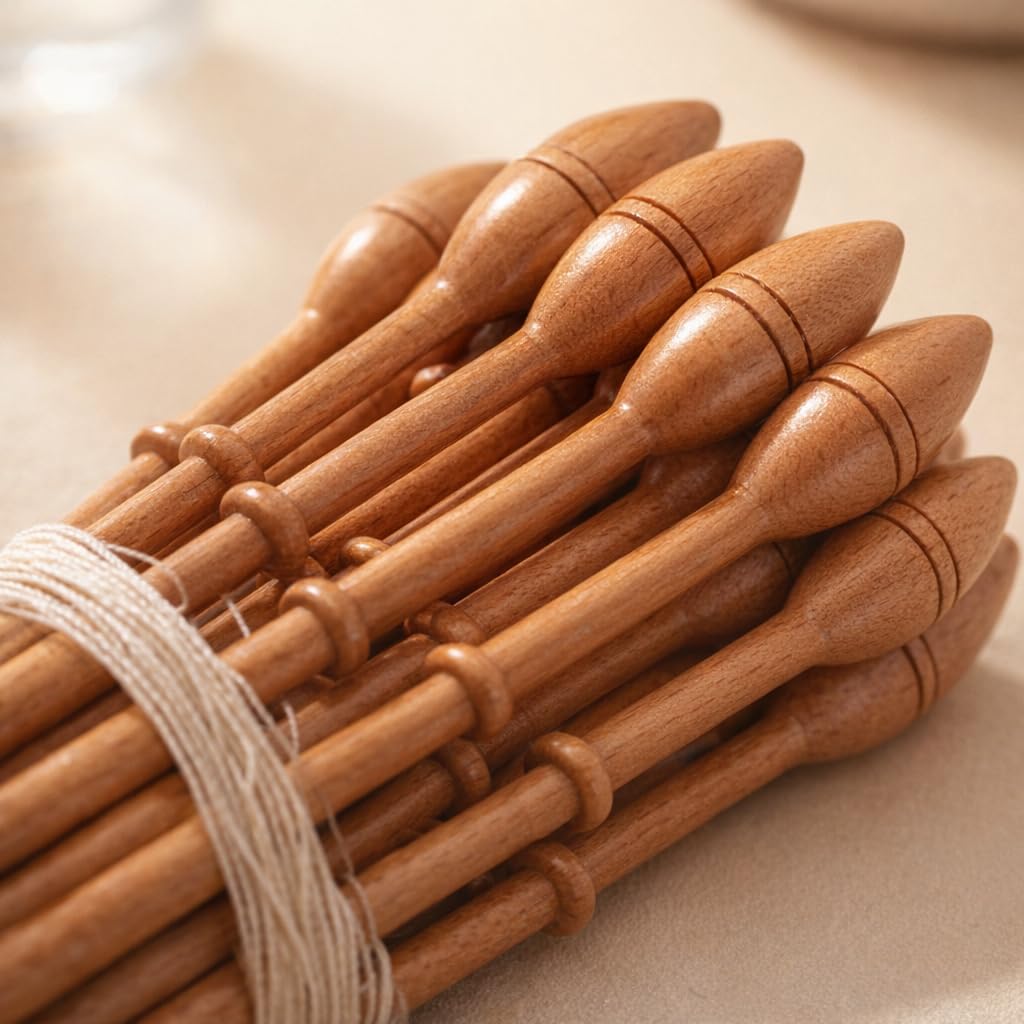 7X/12X Wooden Lace Bobbins Wood Weaving Tools