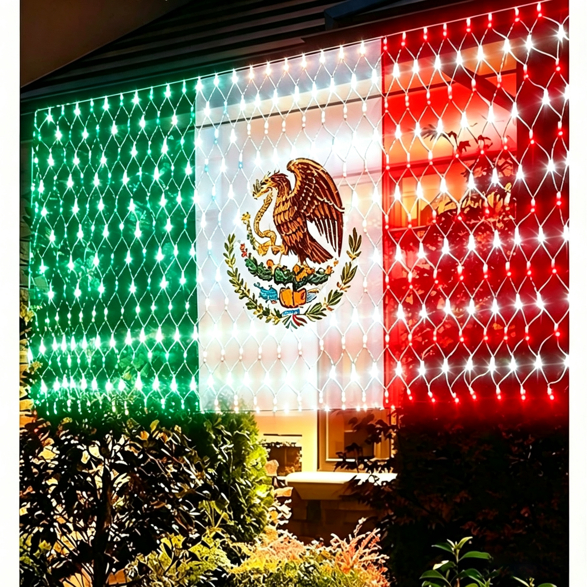 Mexican Flag LED Net Lights, Outdoor Patriotic Festival Decor