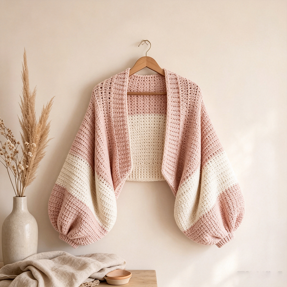 Balloon Sleeve Crochet Cardigan Shrug（Finished product）