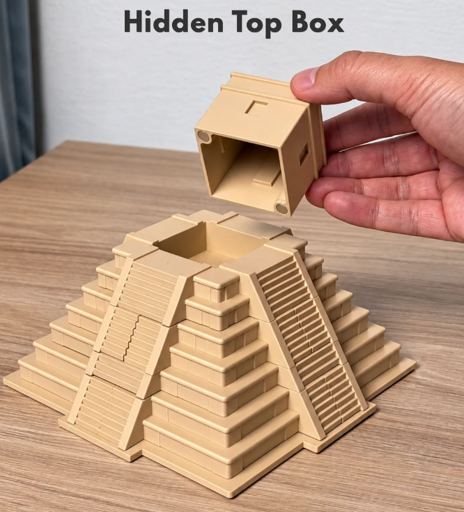 Mayan Pyramid Rotating Storage | Hidden Compartment Box | Desk Organizer
