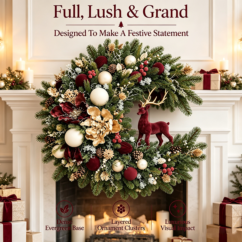 Luxury Burgundy Deer Christmas Wreath