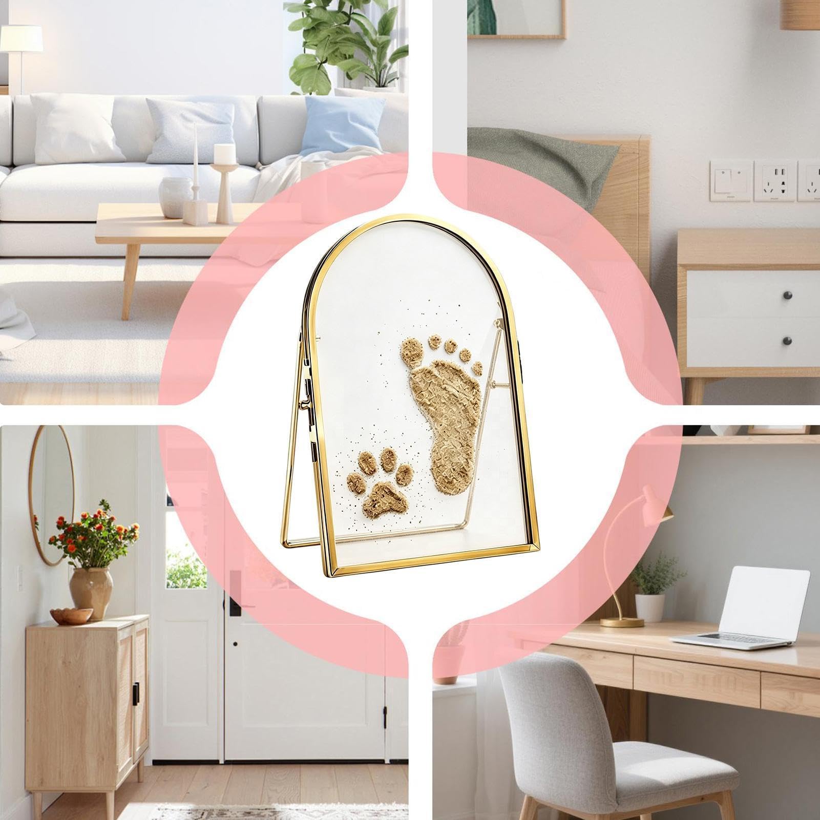 ✨Baby & Pet Keepsake Frame✨Sea Sand Hand and Footprint Kit, Double Sided Glass Hand Print Kit for Pets Paw Prints Sand Memories