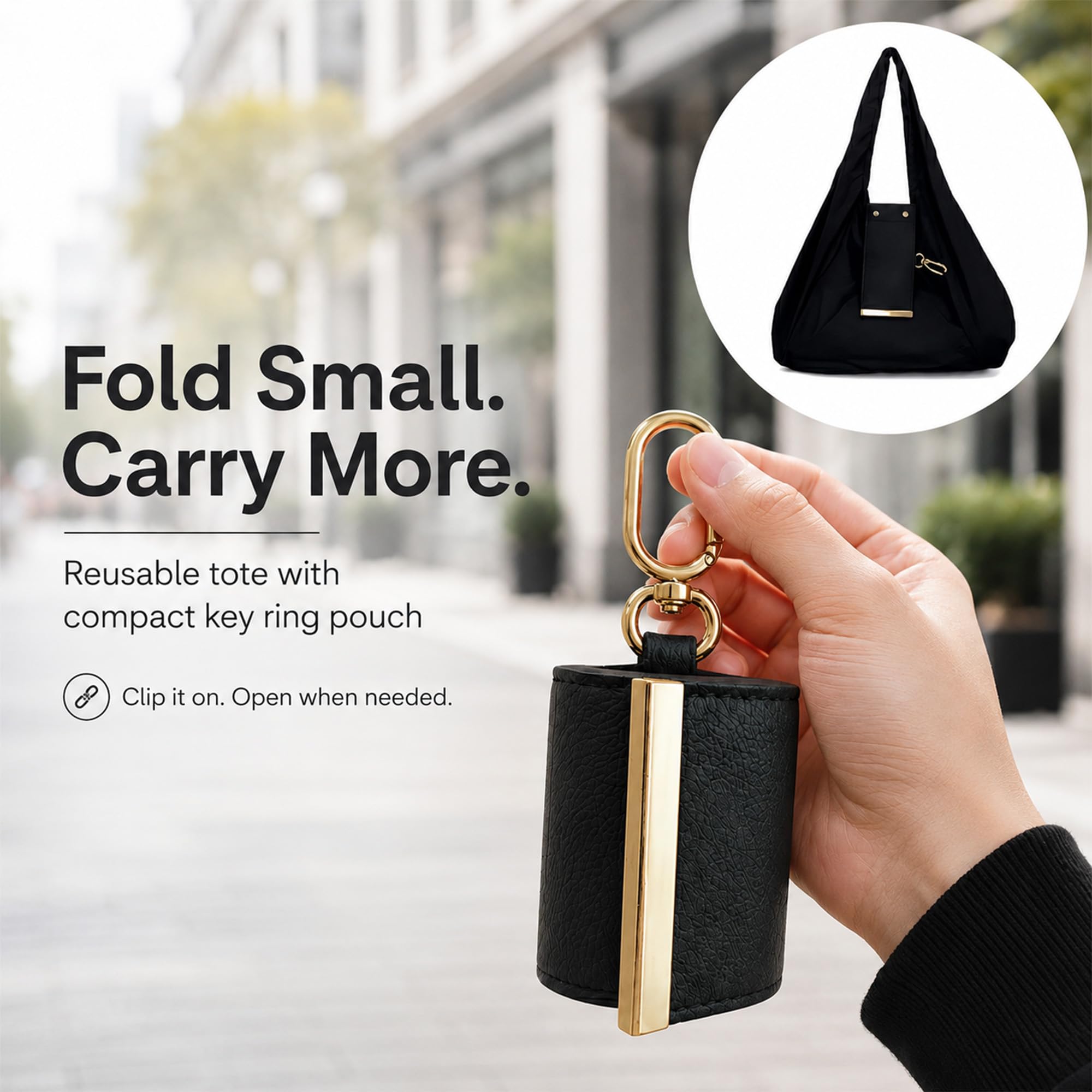 Foldable Travel Tote Bag Keychain（It can be super folded, the size of a coin purse）