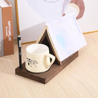 Wooden Triangular Book Stand with Cup Holder