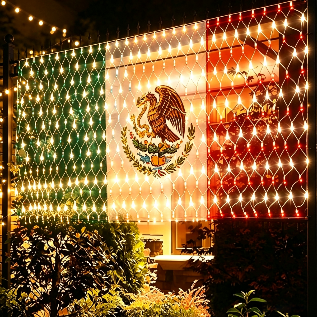 Mexican Flag LED Net Lights, Outdoor Patriotic Festival Decor