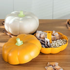 Big Pumpkin Snack Holder with Lid, Double Layer Serving Container with 3 Divided Compartments