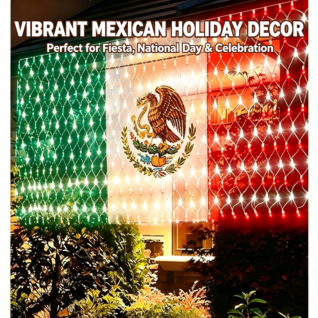 Mexican Flag LED Net Lights, Outdoor Patriotic Festival Decor