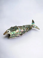 Articulated Abalone shell and Brass Fish Bottle Opener, Mexico, 1980's, 18 cm