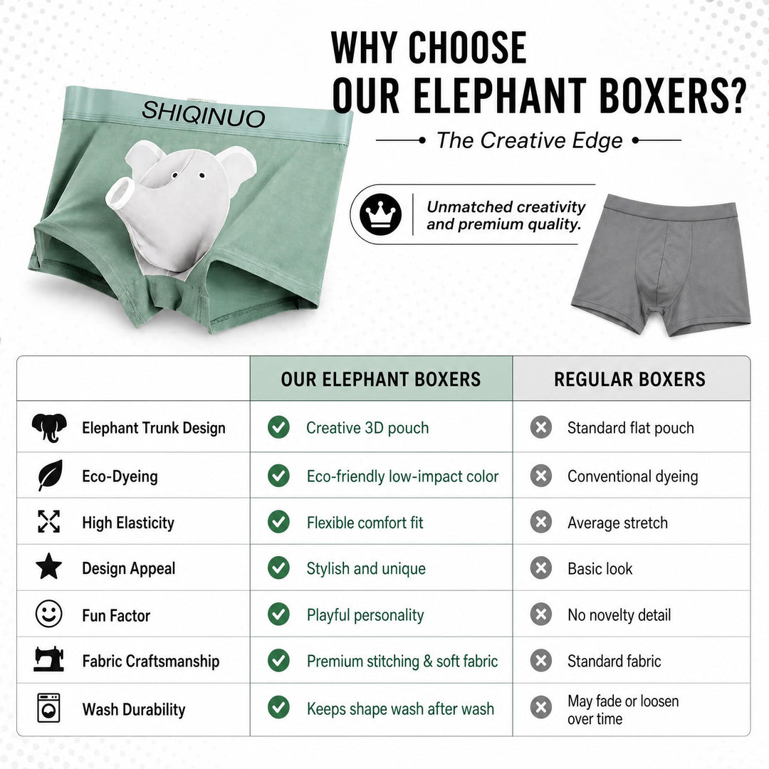 Men's Modal Boxer Briefs 3 Pack, Funny Elephant Trunk Underwear