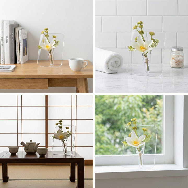 💐 💐 Acrylic Vase with Artificial Flowers (8 x 6 Inch) -Each vase comes with a free random artificial flower worth $19.99.